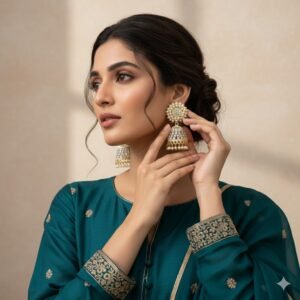 Traditional Wight Beads Afghani Jhumka Earrings for Women | Antique Gold Finish Handcrafted Jhumki